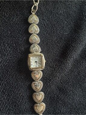 Geneva Two-Tone Heart Link Women's Bracelet Watch